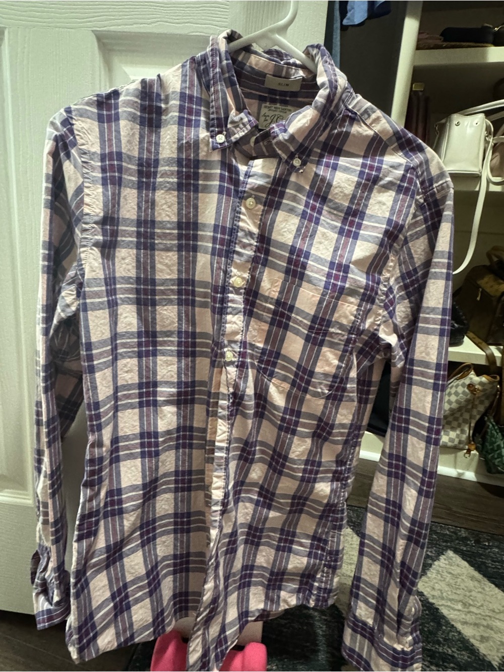 J. Crew Men's Purple and Pink Plaid Button-Down Shirt